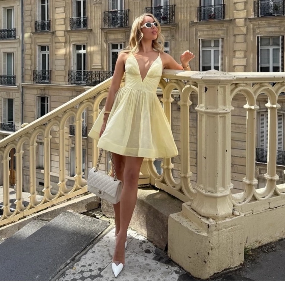 Zimmermann Lemon-Pale Yellow Plunging V Mini Dress - NWT